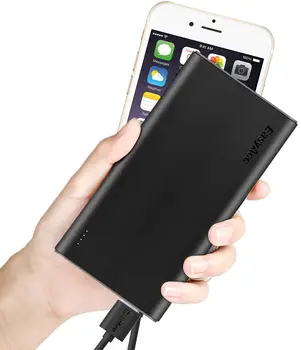 EasyAcc 10000mAh Batería Externa del Banco del Poder de la Pequeña Batería para Smartphone Tablet Interruptor Negro Gris con Linterna