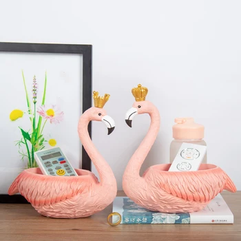 Corona Flamingo Figurita De Resina Artesanal Estatua En Miniatura En Casa Escritorio Decoración De Esculturas De Adorno Teclas De Aperitivos Contenedor De Almacenamiento Organizador
