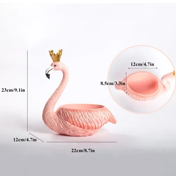 Corona Flamingo Figurita De Resina Artesanal Estatua En Miniatura En Casa Escritorio Decoración De Esculturas De Adorno Teclas De Aperitivos Contenedor De Almacenamiento Organizador