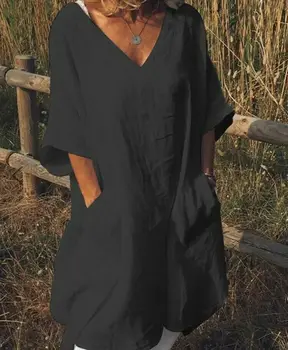 Más El Tamaño De 2019 Venta Caliente Blusa De Verano De Color Sólido Boho Womensl De Verano Vestido De Las Señoras Suelta De Playa Casual Camisa De Vestir
