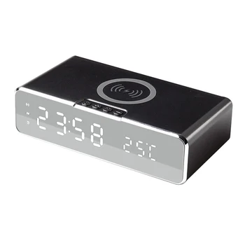 Eléctrico LED de Alarma del Reloj Con 10W Qi Cargador Inalámbrico Para el Teléfono AirPods Escritorio de Tiempo Digital Termómetro de Pantalla HD Espejo Reloj