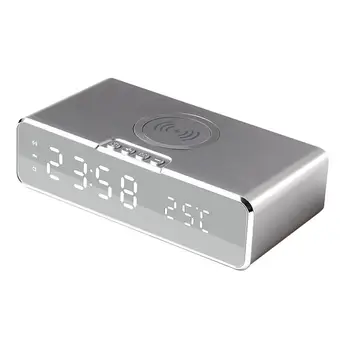 Eléctrico LED de Alarma del Reloj Con 10W Qi Cargador Inalámbrico Para el Teléfono AirPods Escritorio de Tiempo Digital Termómetro de Pantalla HD Espejo Reloj