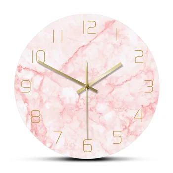 Rosa Creativo De La Ronda De Impresión De Reloj De Pared Natural Minimalista Nórdico Patrón De Mármol De La Pared Reloj Silencioso Movimiento De Barrido Horloge Murale
