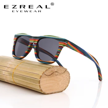 EZREAL Original de Madera de Bambú de Gafas de sol de las Mujeres de los Hombres Reflejado UV400 Gafas de Sol de Madera Real Tonos Gafas de Sunglases Macho