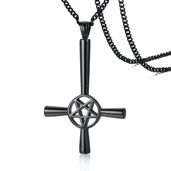 Pentagrama Invertido Cruz Collar Para Hombre Símbolo Satánico Colgante De Acero Inoxidable Al Revés Lucifer Satanás Joyería