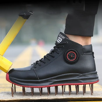 El otoño de la PU del Cuero Botas de los Hombres de Alta Zapatillas de deporte de la prenda Impermeable de Acero Puntera de Seguridad en el Trabajo de Zapatos de Lujo Diseñador de Zapatos Indestructible