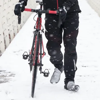 ROCKBROS Ciclismo de Invierno Pantalones de Bicicleta de Deporte al aire libre Impermeable Térmico de Lana Pantalones de Bicicleta Equipo de Mallas de Running Pantalones de Bicicleta