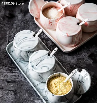 Cocina en casa condimento herramientas de mármol cerámica condimento tarro de sal pimienta botella de cocina utensilios de cocina condimento frasco salero