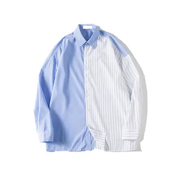 Coreano Vestido de Camisa de los Hombres de Moda Casual de Negocios de la Camisa de los Hombres de Streetwear Salvaje Suelta Camisa de Manga Larga para Hombre de la Camisa de Rayas M-XL