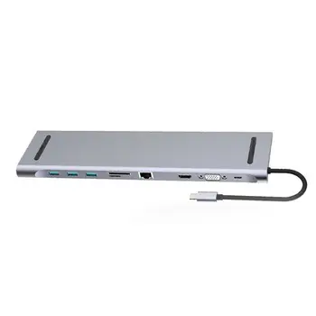 Moda 10 En 1 de la Aleación de Aluminio de CONCENTRADORES 4K USB Tipo-C Para USB 3.0 TF, Hdmi, VGA, RJ45 Mini DP de la Estación de Acoplamiento Para MacBook ULTRA-BÁSICO