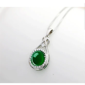 S925 Sterlinig color de Plata Collar Collares Naturales Esmeralda y Jade Verde de piedras preciosas Colgante de Mujer de Plata 925 de la Joyería Colgante