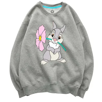 Disney Chic De La Moda Bambi Conejo Floral De Impresión De Dibujos Animados De Puente Sudaderas O-Cuello De Las Mujeres De Manga Larga Casual Tops Sueltos 9 Colores