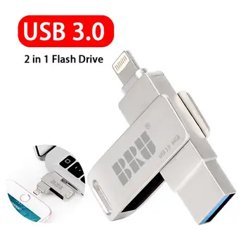 Memoria usb unidad flash usb para iphone ipad pendrive 3.0 de 64 gb usb de 32 gb 128 gb 2 en 1 pen drive para ios dispositivos de almacenamiento externo