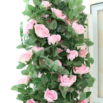 225 CM de Simulación de flores de Seda Rosa Flor de la Vid Para el Hogar de la Boda Decoración de Falsos hoja de BRICOLAJE Colgar la Guirnalda de Flores Artificiales 1PCS