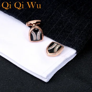 Qi Qi Wu de Lujo de Oro Rosa de Cristal Gemelos para hombre francés de la Camisa de gemelos Botón de Regalos de Boda para los Hombres de la Joyería de Regalo del Padre