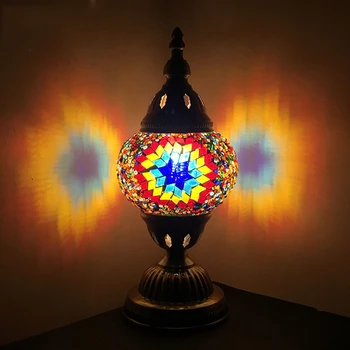 EU/UK/AU/US Plug En turco, Mesa de Mosaico de Lámparas para el Dormitorio de la Mesita de Vidrio de colores de la Pantalla Restaurante Mediterráneo Decoración