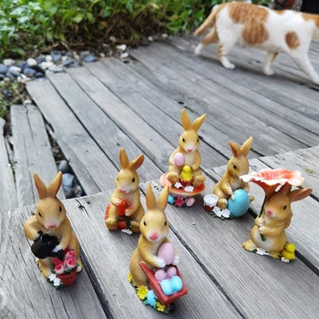 6pcs de Pascua, Conejo de Conejito Adornos Lindo Micro Paisaje Figurita de Resina de Artesanía en Miniatura de Hadas de la Decoración del Jardín