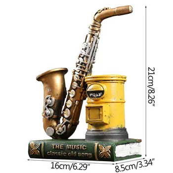 Vintage Saxofón Postbox Sostenedor De La Pluma De La Resina De Figuritas De Decoración Para Casa Creativa Libro De Estudio De La Decoración De La Habitación De Artesanías Regalos