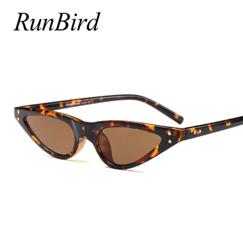 RunBird Pequeñas Gafas de sol de las Mujeres de Ojo de Gato Negro Vintage Leopard Rojo con Estilo Gafas de Sol Femenina De 2018 Uv400 Regalo de Navidad 1228R