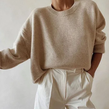 Corea del 95%Coton suéteres de las mujeres 2020 de la Nueva temporada Otoño-Invierno Llanura Clásico de Punto Causal de Jersey Suéter Pullovers de ropa de mujer