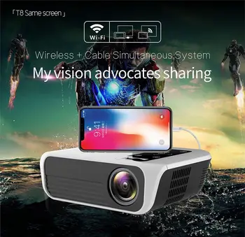 TOPRECIS T8 Proyector 4K Full HD 1080p Android 4500 Lúmenes de WIFI bluetooth 2G 16G LCD de cine en Casa proyector Multimedia Reproductor de Vídeo