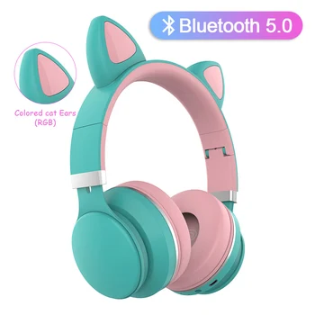 Nuevo Colorido contraste Bluetooth headhand Orejas de Gato lindo con Cancelación de Ruido de los Niños Auricular Bluetooth 5.0 de auriculares Con Micrófono Grils Regalo