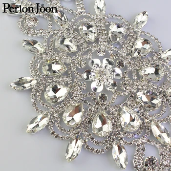 1pcs blanco de diamantes de imitación parche ovalado de cristal grande de la galjanoplastia de la astilla apliques de flores coser el vestido de la Boda decoración de accesorios YH Z037