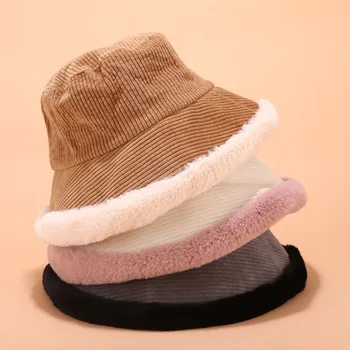 2020 Otoño Invierno Cubo de Sombreros de las Mujeres de Pana Sombrero de Panamá Gruesa Caliente de la Felpa de Pescadores Cap Para Niña de prensado de la Cuenca del Sombrero kapelusz