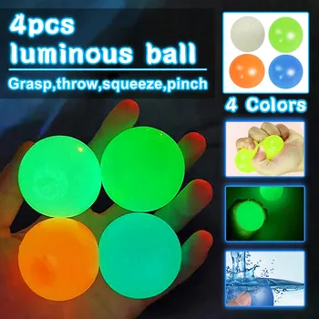 4PCS Pegajosa Bolas de Alivio del Estrés Bolas Pegajosas Bola de la Tensión Fluorescente de Descompresión Bola de la Tensión de Juguete Para Techo (Color al Azar)