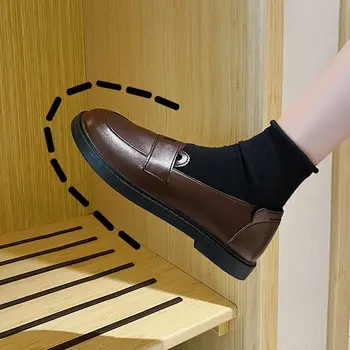 Sólido de Cuero de Oxford Zapatos de las Mujeres Zapatos de Mujer Nuevo Deslizamiento en la Plataforma de los Zapatos de las Mujeres Ronda Toe Tacones de Zapatos Casuales de Más Tamaño