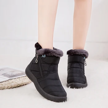 Más el tamaño de 35-43 2020 invierno nieve botas de mujer de tubo grueso de la felpa de la prenda impermeable de algodón botas lado de la cremallera de las mujeres botas