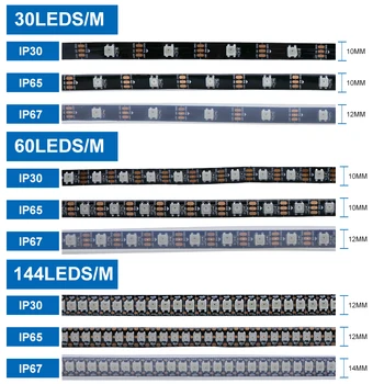 DC 5V WS2812B de la Tira del LED 30/60/144 píxeles Individualmente Direccionables de Tira LED RGB 5050 Integrado en 2812 IC 1M/5M IP20/IP65/IP67