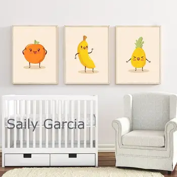 De dibujos animados de los Frutos de Plátano y Piña Helado Nórdicos Carteles y Grabados, Arte de la Pared de la Lona de Pintura de Imágenes de la Pared del Bebé Decoración de la Habitación de los Niños