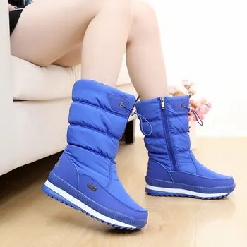 Invierno zapatos de las mujeres botas de 2021 sólida impermeable zapatos de mujer caliente de la felpa de la mitad de la pantorrilla de la cremallera de invierno botas de nieve zapatos de las mujeres botas mujer