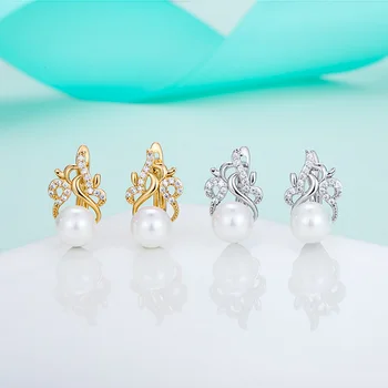 MAIKALE de Moda de Oro en Forma de Flor CZ Stud Aretes con Perlas de Circonio Cúbico de Cristal Aretes para las Mujeres de la Joyería Lindo Regalos