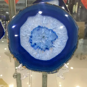 150mm Gran AZUL Ágata de la Rebanada de Geode Pulido Cristal de Cuarzo
