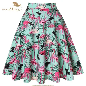 SISHION las Mujeres de Verano de la Falda de 2021 Nueva VD0020 Damas de la Alta Cintura de Helado de la Impresión Floral de la Vendimia Retro de Algodón de la Falda de la jupe femme