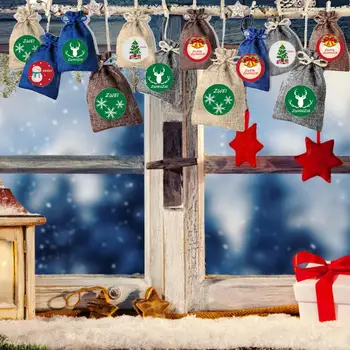 La navidad Calendario de Adviento Bolsas Conjunto de 24 Días de Arpillera Calendario de Adviento de Regalo Bolsos de Lazo DIY de Navidad Adornos con Clips