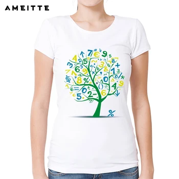 AMEITTE Matemáticas Matemáticas Fórmula Árbol Impreso Camiseta Divertida Hipster Matemáticas árbol T-Shirt de las Mujeres Geek Estilo de Tops de Manga Corta Camiseta