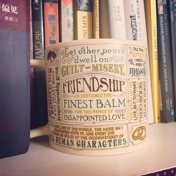 1 Pcs Jane Austen Taza de Café de la Taza de Té de Orgullo y Prejuicio de Cerámica Tazas para el Compañero de trabajo Libro de la Novela de Regalos de Jane Austen Diciendo Taza