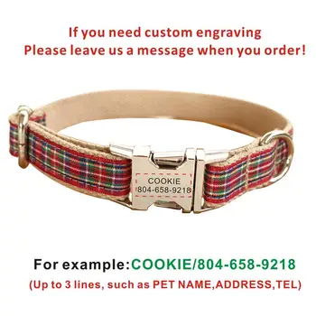 Personalizado Collar para Mascotas de Cuadros Escoceses Personalizado Cachorro de Gato de Nombre de la Etiqueta de IDENTIFICACIÓN Ajustable Collares de Plomo Correa Libre de Grabado de Collares de Perro
