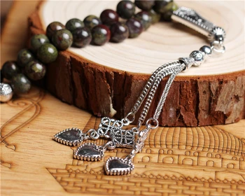 Nuevo collar de cuentas de dragón de piedra de sangre musulmana rosario plateado plata de la borla tasbih