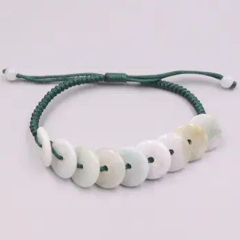 1PCS Jade Real de la Armadura de la Pulsera Para las Mujeres Femeninas Suerte Botón Círculo Verde Jade de la Cuerda de la Armadura de la Suerte Pulsera de 16cmL