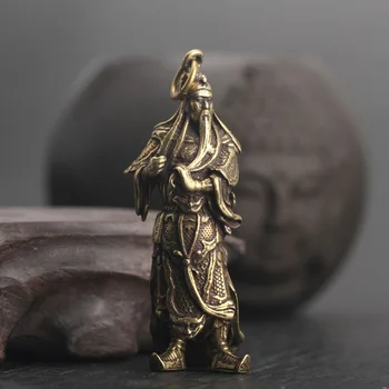 Cobre Guan Gong Pequeña Estatua de Adornos de Decoración del Hogar Accesorios Chinos Dios de la Riqueza Feng Shui Figuritas, llaveros Colgantes