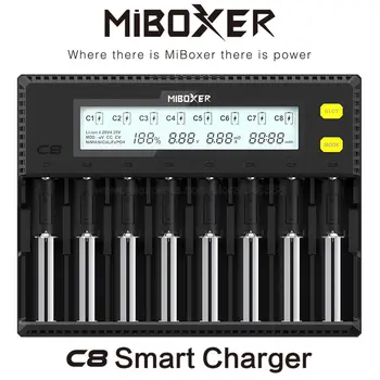 MiBoxer C8 Inteligente Cargador de Batería de la Pantalla LCD de 1.5 a para el Li-ion de LiFePO4 Ni-MH Ni-Cd AA 21700 20700 26650 18350 18650 17670 RCR123