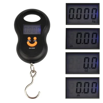50kg/10g Portátil Manejar Sonrisa Diseño de la Cara de Escalas de Equipaje balanza Digital Electrónica de la Escala de Peso Con Pantalla LCD de Gancho
