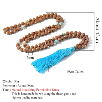 La moda Japamala Rudraksha Collar de 108 Mala Perlas Anudadas Yoga de la Joyería con Piedra Natural Marca Yogi de la Meditación de la Joyería