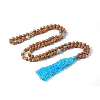 La moda Japamala Rudraksha Collar de 108 Mala Perlas Anudadas Yoga de la Joyería con Piedra Natural Marca Yogi de la Meditación de la Joyería