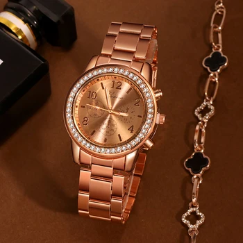 La mujer de Ginebra Clásico de los Relojes de Pulsera de Lujo de diamantes de imitación Reloj de las Mujeres Relojes de Oro Rosa Relojes de las Mujeres de Mujeres del Reloj Reloj Mujer
