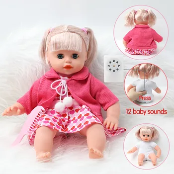 36cm realistas pelo largo Bebe reborn doll Puede hacer de 12 sonidos de bebé Recién nacido de la muñeca de 14 pulgadas de silicona suave de la educación regalos para niñas